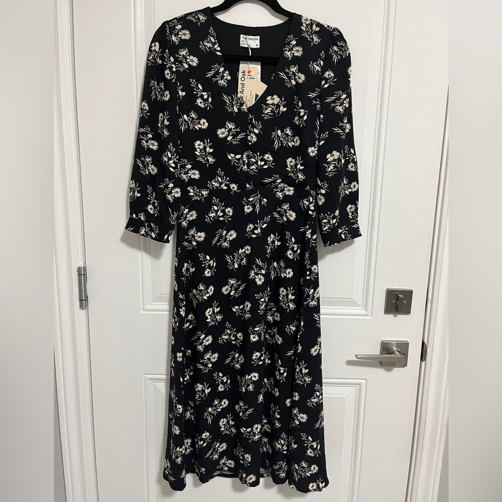 NWT - Frank & Oak Women’s 3/4 Puff Sleeve Floral Print Midi Dress - Size XS